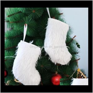 Forniture festive Giardino domestico Consegna a goccia 2021 23 * 12 cm Calza di peluche bianca per sacchetti regalo appesi per feste di Natale Decorazioni natalizie Sn1942