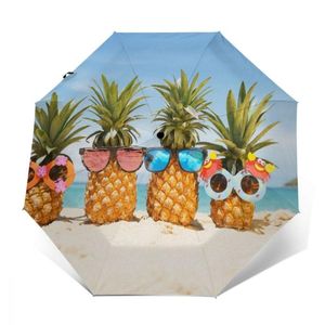 ingrosso Ombrelli Divertenti-Ombrelli Resistente al vento Resistente all ombrello completamente automatico Famiglia di divertenti ananas sulla spiaggia Rain pieghevole ombrellone auto da viaggio