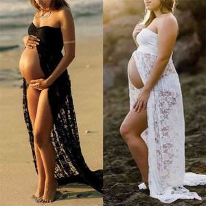 Pary Maternity Pogalogia Koronkowa Dress Rekwizyty Suknia Maxi Fancy Shooting Po Letnia sukienka w ciąży Plus rozmiar 210922
