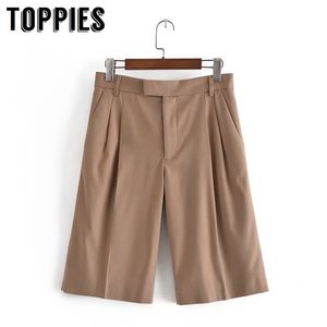 Toppies New Casual Middle Pants Women Khaki Suit Pantaloni morbidi al ginocchio 210412