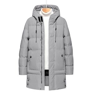 Men Winter Warm Thick Long Solid Color Parka Coat Waterproof Hooded Jacket Autumn Fashion Casual 211206