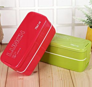 Bolsas de armazenamento 750ml Camadas duplas portátil Microondas Lancheira Bento Caixas Candy Color Food Recipientes Dinnerware Lancheira Eco-friendly