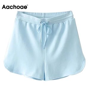 Aachoae Pantaloncini casual solidi Lady Coulisse Pantaloncini larghi da casa per le donne Base colore blu e viola Corto Femme Pantalones Cortos 210413