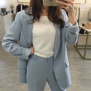 Kobiety Single Botton Work Blazer Garnitury OL Spodnie Kombinezon Blazers Kurtki z spodni Dwa kawałki Zestaw Czerwony Różowy Zielony 211109