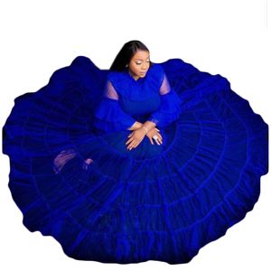 Royal Blue Ball Gown Prom Dresses Robes for Photo Shoot Baby Shower Sexy Ruffle Women Dress Photography Robe