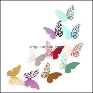 Wall Decor Home & Gardenwall Stickers Wholesale Paper Butterflies Mticolor Hollow Sticker 12Pcs/Set 3D Butterfly Decoration 57R7 5Vez Drop D