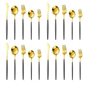 20 Pcs Mirror Stainless Steel Black Gold Silver Cutlery Tableware Knife Coffee Spoon Salad Fork Flatware Set Dishwasher Safe 211112