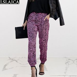 Mode kvinnor byxor capris mitten midja leopard print streetwear penna office party club plus storlek kläder 210520