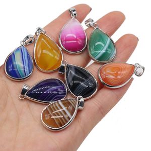 Fashion Stripe Agate Stone Charms Waterdrop Ciondolo con bordi color argento fai da te per bracciale collana orecchini creazione di gioielli 20x30mm