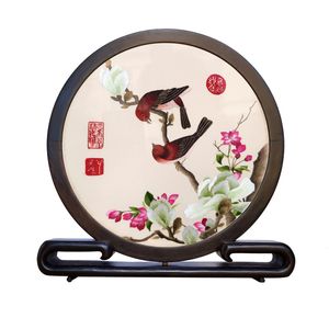 Wedding Gifts Chinese Style Lving Room Table Ornaments Handwork Double-sided Silk Embroidery Works Home Decor Crafts Bedroom Study Desk Accessories