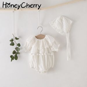 Sommer Kurzarm Bodysuits Baby Jumpsuit Mädchen Weiße Hohl Rundhalskleidung 210515