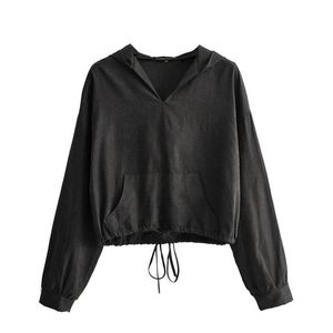 Women's Hoodies & Sweatshirts 2021 Black Spring Autumn Fashion Loose Ladies Pullovers Drawstring Kangaroo Pockets
