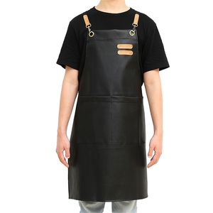 Professional PU Leather Barber Aprons for Men woman Chef Apron Kitchen- Salon Hairstylist Multi-use Adjustable with pockets 211222