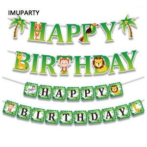 Party Decoration Jungle Animals Happy Birthday Banner Paper Giraffe Bunting Garland levererar barn