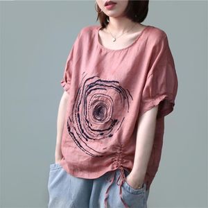 Arrival Summer Arts Style Women T-shirt Plus Size Loose Casual Cotton Linen Embroidery Paisley Tee Shirt Femme Tops M17 210512