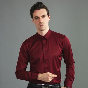 Formella Mänskjorta Långärmad Elastisk Solid Casual Designer Smart Shirts Stretch Solid Slim Fit Camisas Social Lila Male Blus 210708