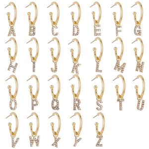 A-Z Brev Hängsmycke Charm Örhängen Guld Silver Plated Mini Small Ear Bone Earring Girls Party Gifts Jul Tillbehör