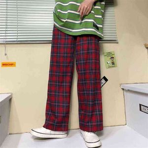 Women Gothic Korean Fashion Oversized Wide Leg Sweatpants Harajuku Red Plaid Classic Pants Streetwear Checked Trousers 2021 Pop Y211115
