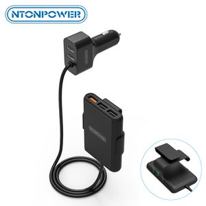 NTONPOWER 5 포트 USB QC 3.0 차량용 충전기 1.8M 확장 케이블 휴대 전화 태블릿 GPS 자동차 충전기를위한 분리형 클립