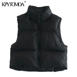 Women Fashion Hooded Hidden Inside Cropped Padded Waistcoat Vintage Sleeveless Zip-up Female Outerwear Chic Tops 210416
