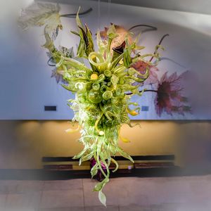 Novidade Nepenthe pingente lâmpadas de vidro sopro floral candelabro LED cor verde 48 polegadas Indoor Diversas luzes de folha para entrada Halls Áreas de recepção