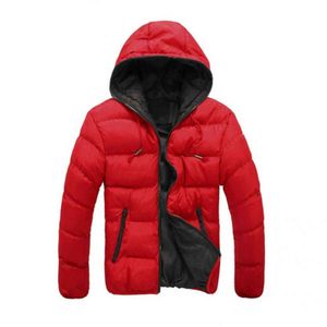 Stylish Winter Jacket Contrast Color Hooded Men Jacket Zip-up Winter Jacket G1108