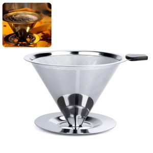 Versare sopra il gocciolatore per caffè Filtro per caffè in acciaio inossidabile Gocciolatore rimovibile con supporto Riutilizzabile Cono gocciolatore Supporto per tazza e pennello