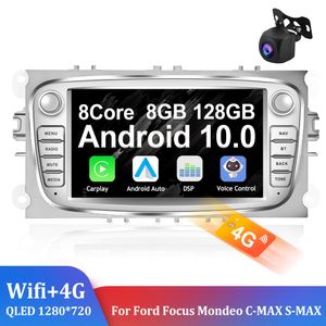 Android 10 bilradio 2 DIN Stereo Mottagare Bil Multimedia Player för FORD Focus S-MAX 2007-2012 Galaxy C-MAX GPS