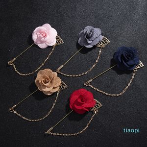 Legierung Elektroplatte Roseblatt Broschen Mann Anzug Overladertuch Stecknadel Schnalle Gold plattiert Kette Brosche Künstliche Blumenparty Accessoires 1KX P2