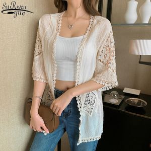 Lace Shirt Long Knitted Cardigan Short Sleeve Air Conditioning Sunscreen Traditonal Vacation Coat Women 13672 210417