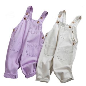1-3 år höst jeans overell spädbarn långa byxa barn rompers baby girls jumpsuit pocket pojkar casual byxor koreansk stil 210417
