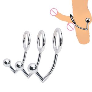Stainless Steel Butt Plug Ball Anal Hook With Penis Ring Fetish Cock Chastity Device sexy Toy For Men Adult Product