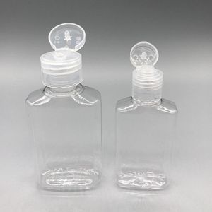 30ml 60ml Empty PET Plastic Bottle with Flip Cap Transparent Square Shape Bottles for Makeup Fluid Disposable Hand Sanitizer