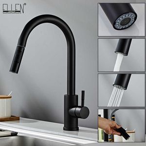 Chrome / Black / Golden Pull Out Kök Kranar Kallvatten Ström Sprayer Spout Pull Down Tap Mixer Crane For Kitchen El5407 210724