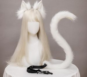 Gato Lobo Raposa Orelhas de pelúcia Tiara Cauda Conjunto Cosplay Acessórios de fantasia Pele sintética Argola de cabelo Faixa de cabelo de Halloween