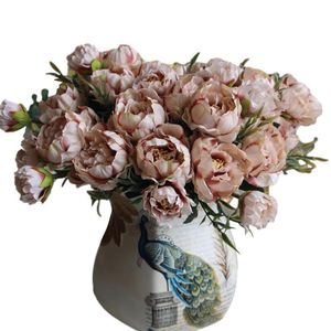 造花牡丹花ブーケ小型結婚式のテーブルキャンディー装飾の配置花瓶の装飾箱ヨーロッパの花嫁の家D9Y7装飾的