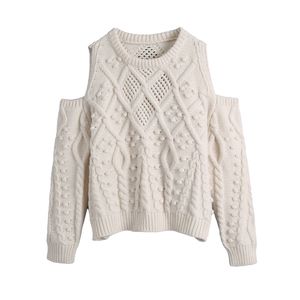 Słodkie Kobiety O Neck Bez Ramiączek Knitwear Spring-Jesień Moda Damskie Dzianiny Cute Vintage Kobieta Hollow sweter Top 210515