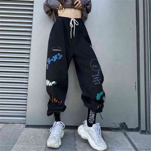 Kobiety Luźne Spodnie Moda Wzór Spodnie Kobiet Wysoka Talia Jogger Szeroki Noga Casual Pant Woman Street Hip Hop 210915