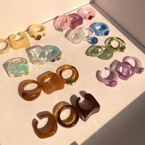 Colourful Transparent Resin Acrylic Band Rings New Vintage Rhinestone Geometric Square Index Finger Ring for Women Jewelry Mixed Bulk