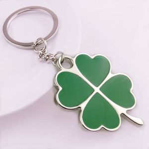 100pcs Party Favor Stainless Steel Green Leaf Keychain Lucky Keychains Jewelry Four Leaves Clover Metal Luck Keyring Cute Key Holder DHL