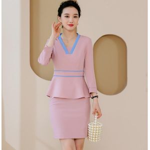 Dwuczęściowa sukienka moda mody garnitury spódniczne różowe lary i kurtki setki damskie roboty biuro biura mundury stylestwo
