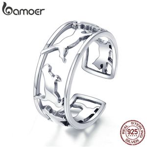 925 Sterling Silber Spielende Katze Muschi Cocktail Fingerringe für Frauen Glückliches Tier Ring Schmuck Geschenk SCR473 211217