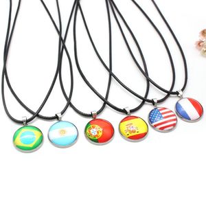 Anhänger Halsketten 10 Arten Fußball Nationalflaggen Seilkette Leder Choker Für Frauen Männer Fußball Spieler Schmuck Geschenk