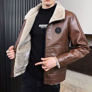 Зимняя толстая флисовая теплая кожаная куртка мужская, 2021 брендовая мотоциклетная байкерская коричневая утепленная куртка из искусственной кожи, большие размеры 7XL 8XL 220211