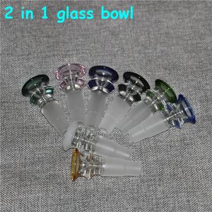 hookahs 2 in 1 Glass Bowls Herb Dry Oil Burner With Handle 14mm 18mm male Smoking Tools Accessories silicone water bongs