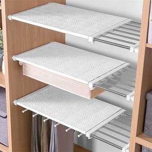 Retractable closet Organizer Hylla Justerbar Köksskåp Lagringshållare Skåp Rack Garderob 211112