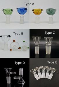 5 tipi di ciotole di vetro trasparente colorato pezzo narghilè 14mm ciotole per fumatori con giunto maschio imbuto filtro adattatore maniglia scivolo per acqua Bong Dab Rigs