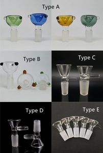 5 가지 유형 화려한 투명 유리 그릇 조각 물 담뱃기 14mm 남성 조인트 흡연 그릇 깔때기 필터 어댑터 손잡이 워터 봉 DAB 장비를위한 슬라이드