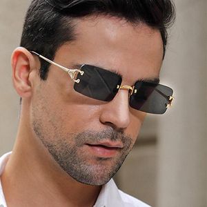 Sonnenbrille, quadratisch, randlos, für Herren, klein, rechteckig, rahmenlos, für Herren, Metall, modisch, Unisex, Markendesign, Oculos, UV400