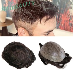 100% Indian Remy Human Hair Full PU Thin Skin Base Hair Loss Replacement System Men Toupee Brown Color Wavy Wig For Man Clips